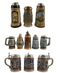 Collection Of Lidded Beer Steins: Gerz Germany, Sitzendorf Porcelain (Germany) & More - #S15-2