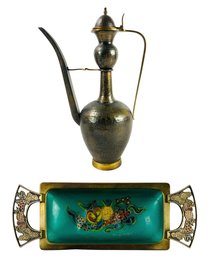 Pal-bell Maruice Ascalon Brass Jug & Judaica Enameled Brass Tray - #S17-2
