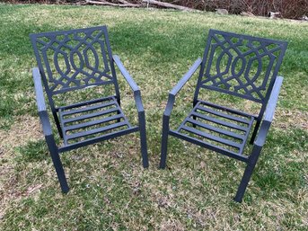 Pair Of Black Metal Outdoor Patio Chairs - #BOB