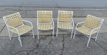 Mid-Century Medallion Aluminum Yellow Vinyl Strap Patio Pool Lounge Chairs - #BOB