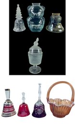 Gillinder & Sons Westward Ho Compote Dish, L.E. Smith Opalescent Basket, Glass Bells & More - #S2-2