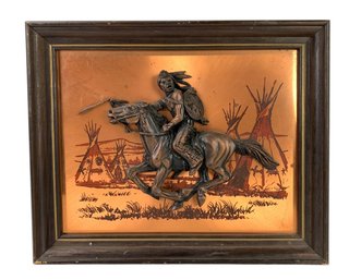 John Louw Copper 3D Wall Art - Native American Warrior On Horseback - #R3