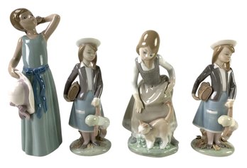 Lladro Porcelain Figurines: Prissy Girl, Autumn & Little Girl With Cat - #S6-3