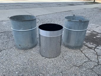 Large Galvanized Metal Buckets & Silver Plastic Planter By Finealum Corp. - #BT-F
