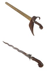 Indonesian Kris Dagger With Carved Wood Handle & Embossed Metal Sheath - #S13-2