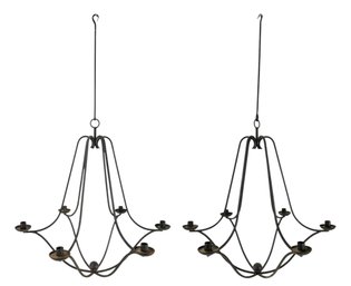 Pair Of 6-Arm Wrought Iron Candle Chandeliers - #S14-4
