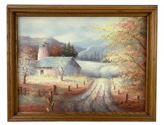 Rural Farmscape Oil On Canvas Painting, Signed A. Kingston - #C1