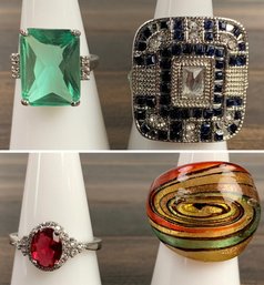 Collection Of Sterling Silver Cocktail & Foil Glass Rings (Assorted Sizes) - #JC-L