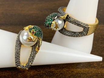 Frog Sterling Silver Gold Wash Pave Rings (Set Of 2) -  #FS-4