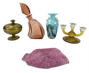 Carnival Glass Candy Dish, Karl Palda Perfume Bottle, Dalian Art Glass Vase & More - #S3-1