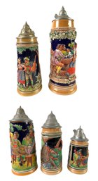 Collection Of Hand Painted German Beer Steins With Pewter Lids - #S2-4