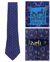 HERMES Paris Silk Tie, Equestrian Horse Bit Pattern (Made In France) - #FS-3