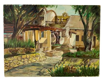 1969 Mission San Gabriel Arcangel Oil On Board Painting, Signed - #A9
