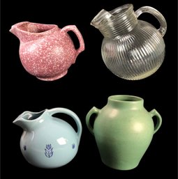 Green Ceramic Vase & Pitchers By Cronin, Hazel Atlas & Roseville - #S7-2