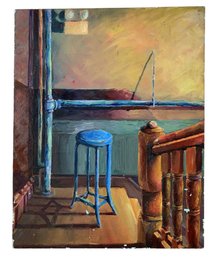 Urban Interior Scene Oil On Canvas Painting - #A11