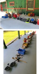 Collection Of Garden Tools, Hardware, Gas Cans, Hand Tools, Fishing Tackle Box & More - #BP