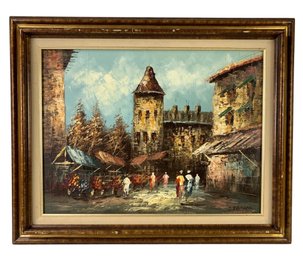 Impressionist European Street Scene Oil On Canvas Painting, Signed - #S13-F