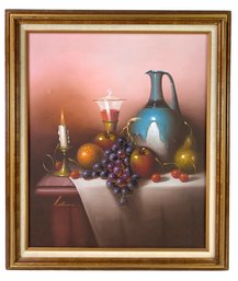 Still Life With Fruit Oil On Canvas Painting, Signed Wallace - #S13-F