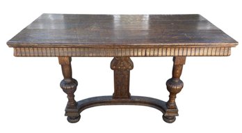 Antique Tiger Oak Jacobean-Style Dining Table - #FF