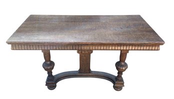 Antique Tiger Oak Jacobean-Style Dining Table - #FF
