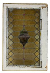 Antique Jeweled Amber Stained Glass Window - #SW-10