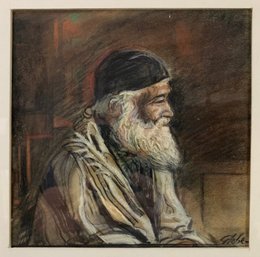 Rabbi Charcoal & Pastel Portrait Drawing, Signed - #S19-F