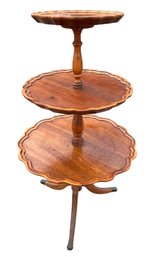 Mahogany 3-Tier Dumbwaiter With Scalloped Pie Crust Edge & Brass Claw Feet - #BR