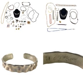 Signed Sterling Silver Cuff Bracelet & Large Collection Of Costume Jewelry - #S11-5