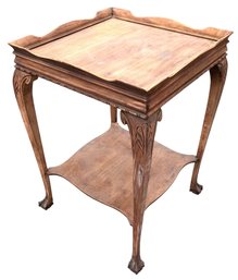 Queen Anne Style Tray Top Carved Wood Side Table With Claw & Ball Feet - #BR