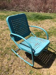 Mid-Century Blue Metal Basketweave Outdoor Rocking Chair - #BOB