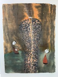 Indian Snake Charmer Gouache Painting, Signed - #S28-3