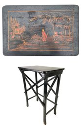 Antique Lacquered Wood Occassional Table With Chinoiserie Scene - #FF