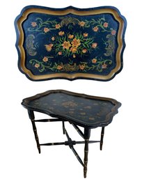 Antique Hand Painted Wood Tray Top Cocktail Table - #S11-6
