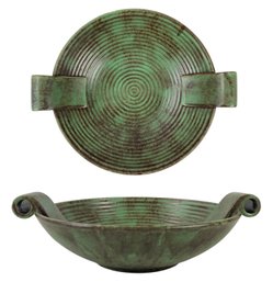 Art Deco Green Pottery Bowl With Handles - #S12-4