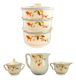 Halls Autumn Leaf Jewel Tea Stacking Casserole Set, Sugar, Creamer & Pitcher - #S18-3