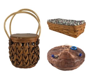 Wicker Handbag, 1994 Longaberger Bread Basket & Vintage Chinese Sewing Basket - #S3-4
