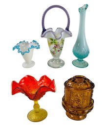 Amberina Pedestal Dish, Fenton Opalescent Basket, Amber Fairy Light & More - #S8-3