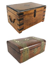 Antique Tea Caddy With Brass / Bone Accents & Foreside India Wood Box - #S7-2
