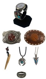 Sterling & Steel Timex Indiglo Watch, Sterling Silver Necklaces/Ring, Belt Buckles & More - #JB