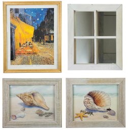 Four Pane Wall Mirror & Collection Of Framed Prints By Barbara Fleri & Van Gogh - #S11-2