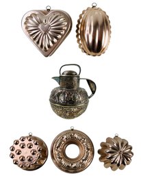 Repousse Silverplate Over Copper Pitcher & Copper Tone Molds - #S2-3