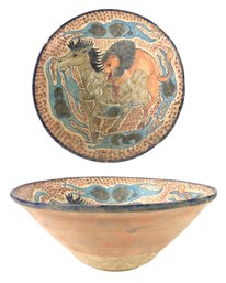 Middle Eastern Conical Buff Ware Bowl With Lion & Zebra Design - #S12-1