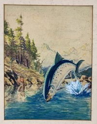 Vintage Fly Fishing Gouache Illustration Painting On Board - #C1