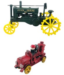 John Deere Cast Iron Toy Tractor & Fire Engine Pumper Truck - #S10-2