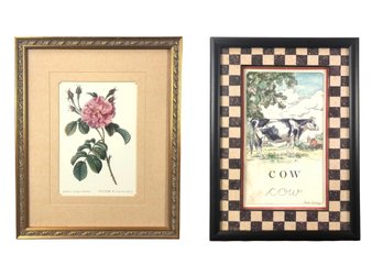 Framed Art Prints: Redoute Roses By Pierre-Joseph Redoute Dairy Cow By Pamela Gladding - #A5