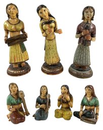 Vintage Rajasthan India Folk Art Hand Painted Wood Figures (Set Of 7) - #S6-3