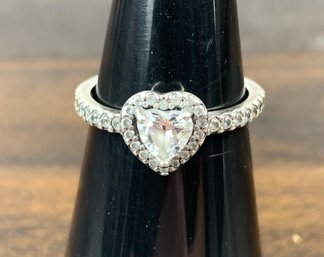 Pandora Sterling Silver Cubic Zirconia Elevated Heart Ring, Size 5.5 - #JB