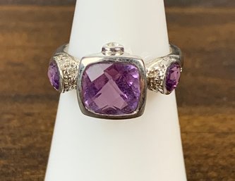 Sterling Silver Amethyst Cocktail Ring, Size 6.25 - #JB