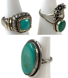 Sterling Silver 14K Gold Turquoise Ring & Sterling Silver Turquoise Rings - #JC-B