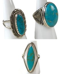 Collection Of Sterling Silver Turquoise Rings (Size 7-1/4 To 9-1/4) - #JC-B